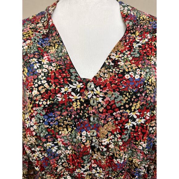 Entro Dress Sz M Floral Perfect for Fall Long Sleeves Tie Waist Button Up - Picture 3 of 16